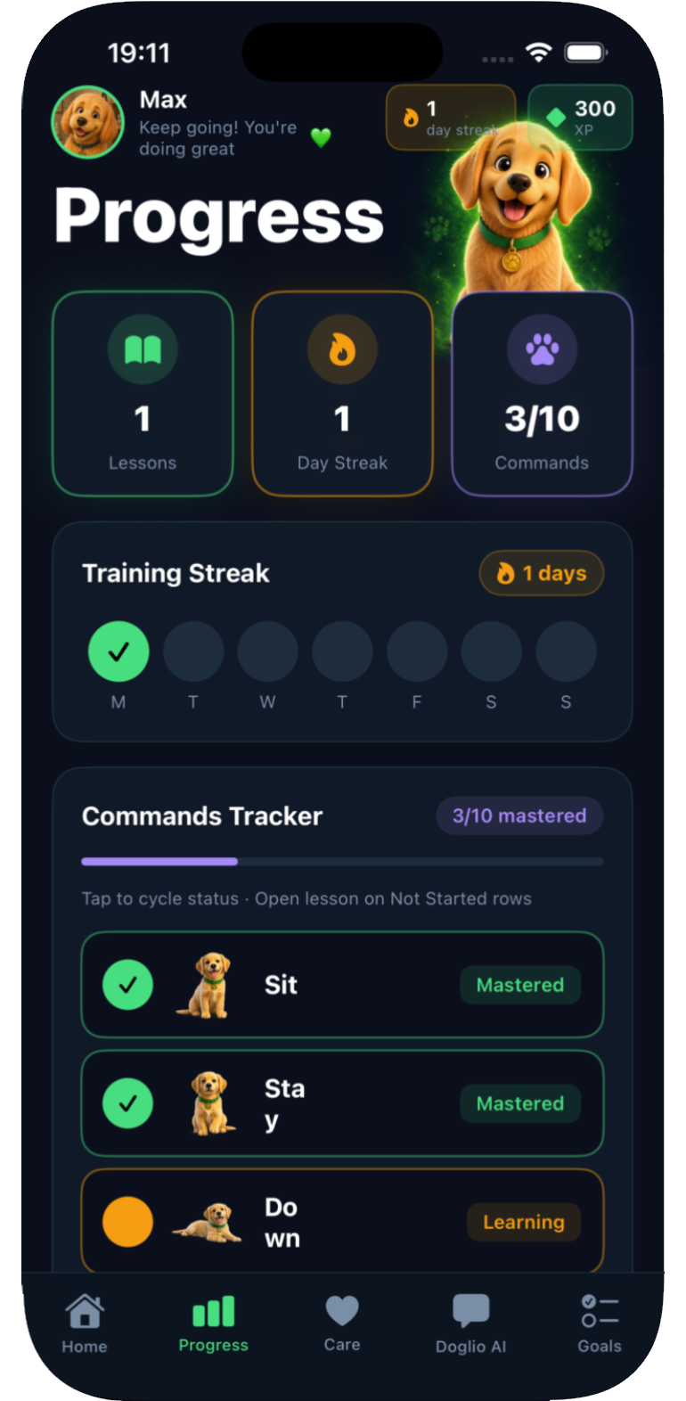 Doglio Progress Screen